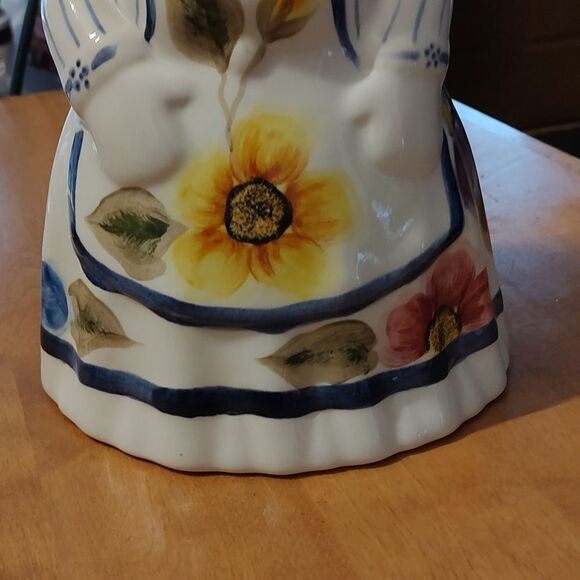 Vintage Laurie Gates Los Angeles Pottery Lady Mouse floral apron Cookie Jar  EUC - Picture 2 of 10